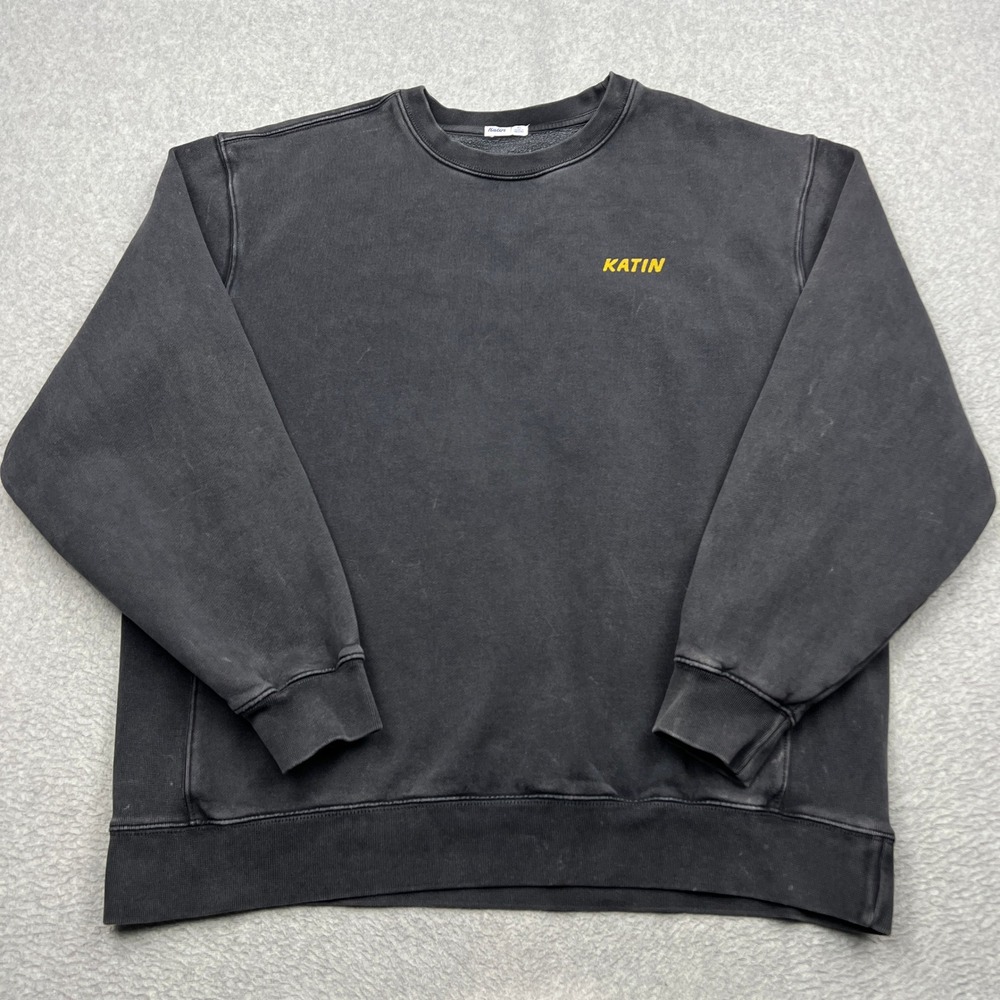 Katin Sweatshirt Mens XL Washed Black Easy Does It Skeleton Surf Crew Pullover